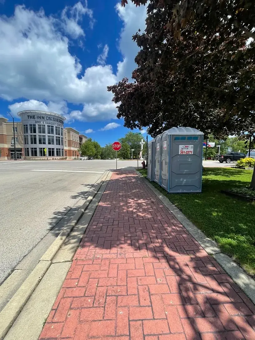 Portable toilets set up at The Inn on Sheridan in Zion, IL