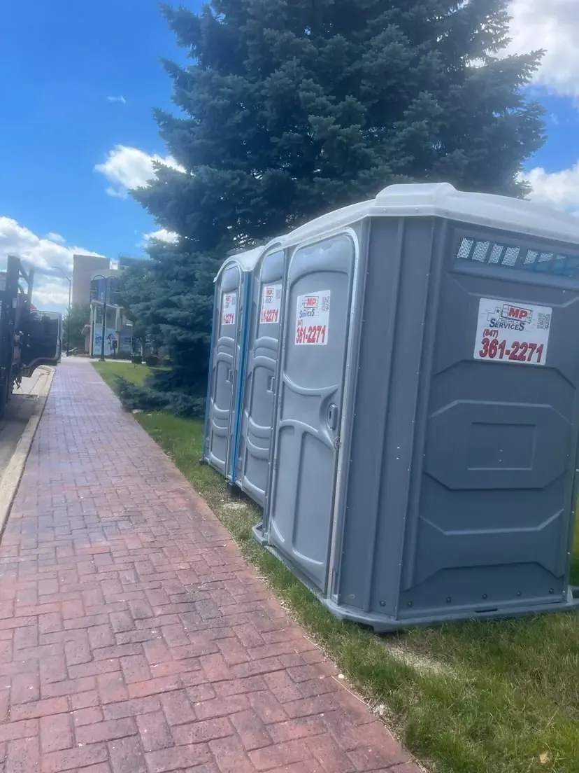 Portable toilets placed on a downtown sidewalk in Lake County, IL