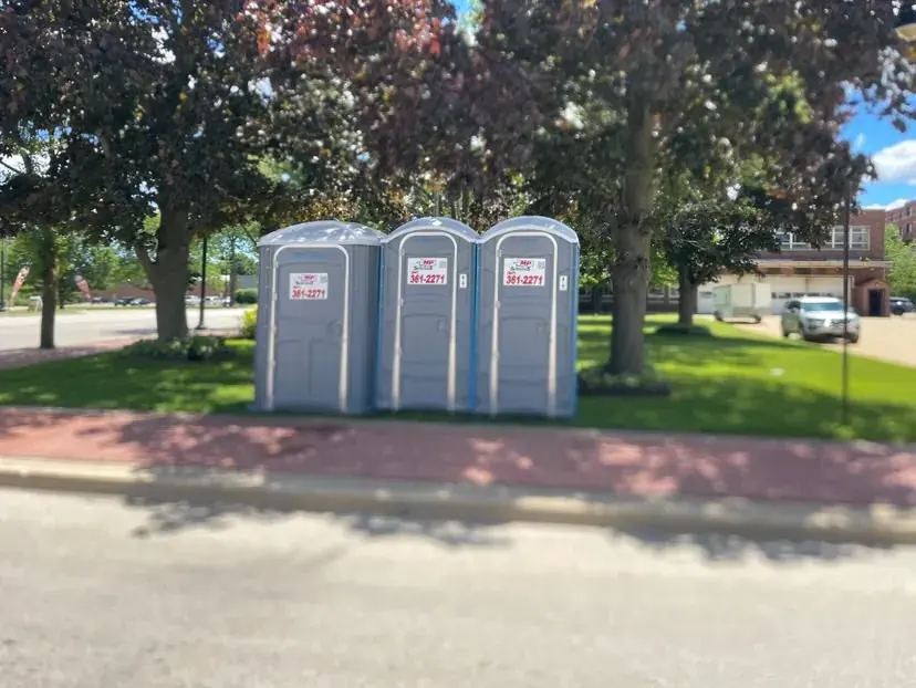 Standard portable toilets at a community space in Lake County, IL